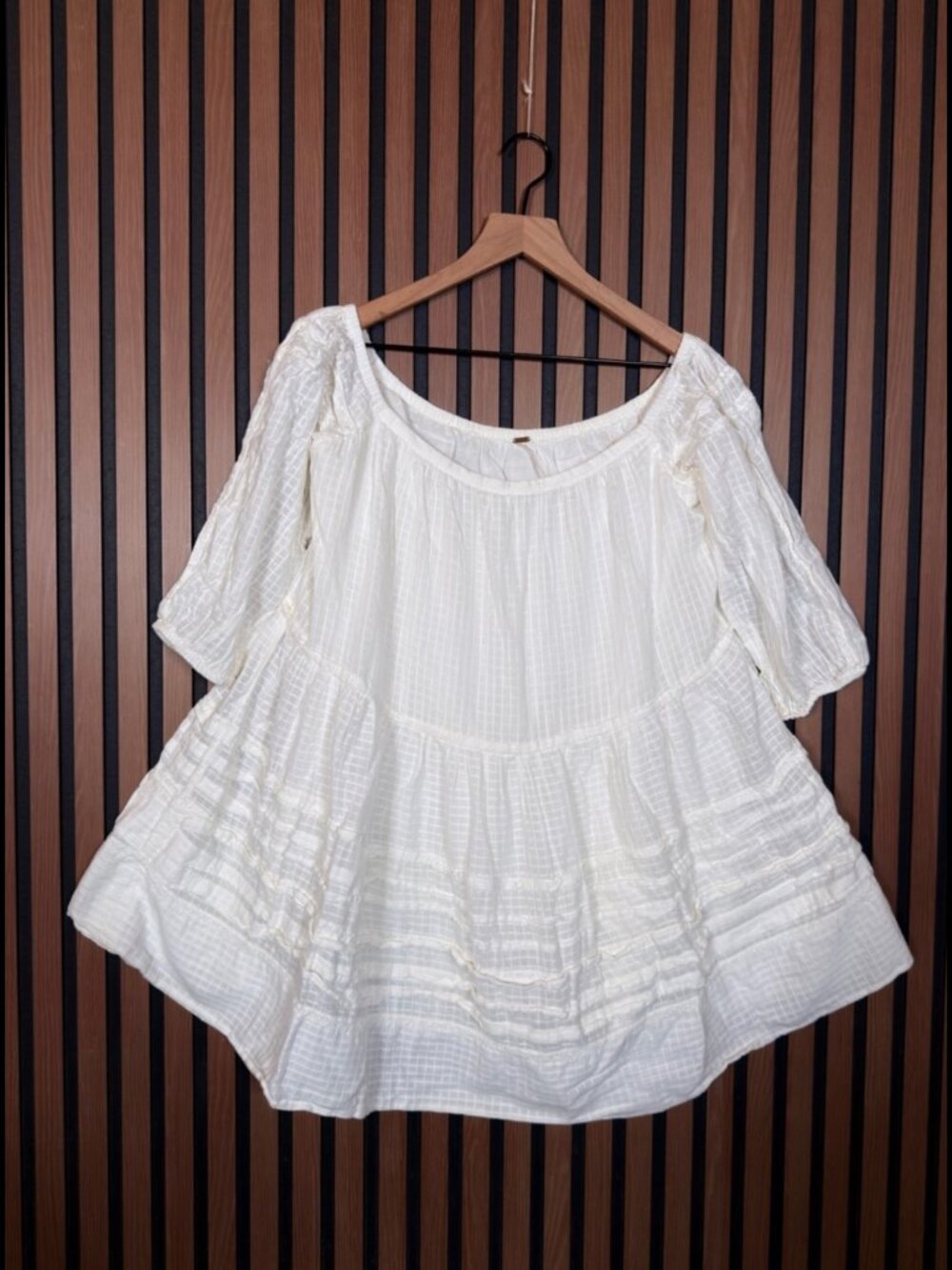 Free People Boho Dress Large Womens White Candy Shop Guaze Knit Tunic Mini